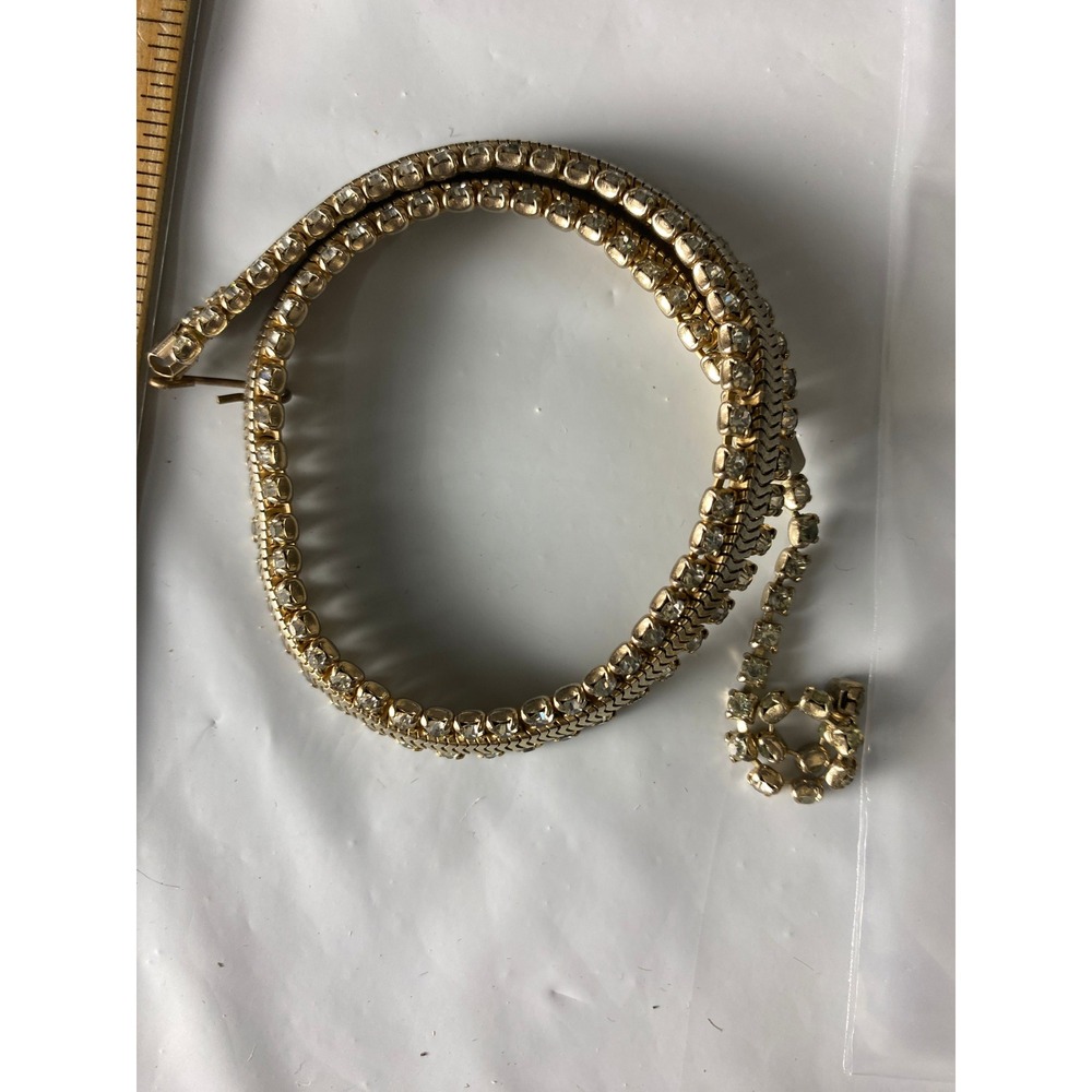 Vintage Gold Tone Rhinestone Choker Necklace 15 Inch Glam Formal Wedding Jewelry